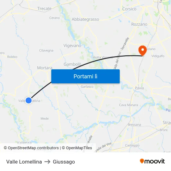 Valle Lomellina to Giussago map