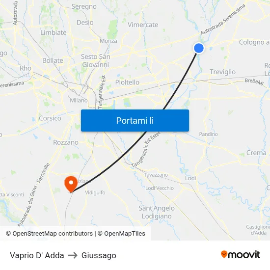 Vaprio D' Adda to Giussago map