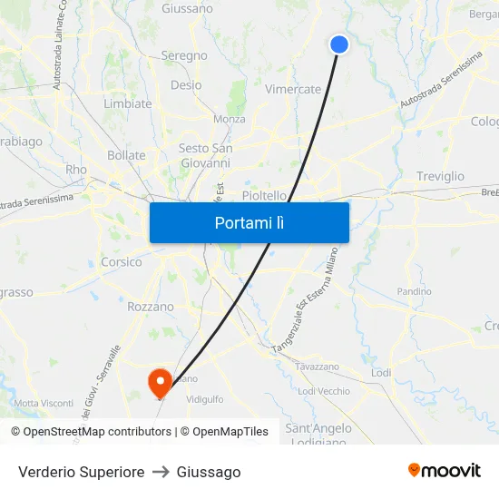 Verderio Superiore to Giussago map
