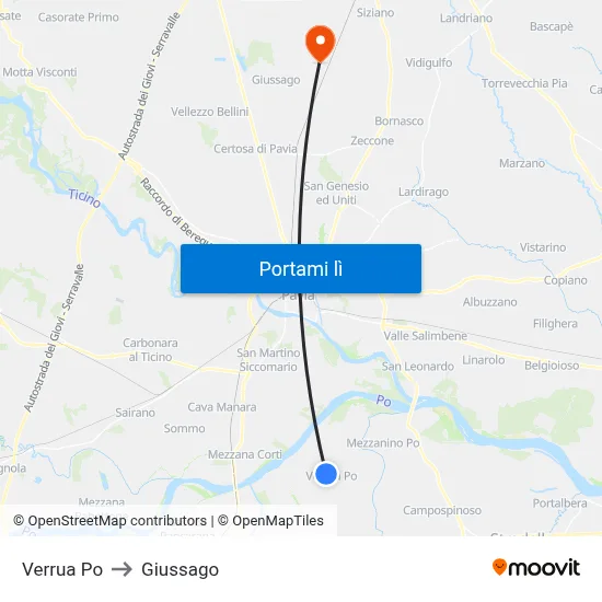Verrua Po to Giussago map