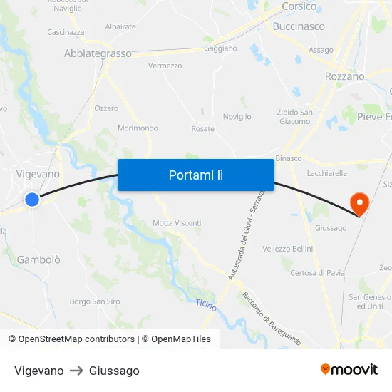 Vigevano to Giussago map