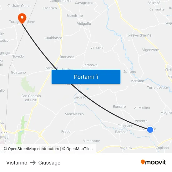 Vistarino to Giussago map