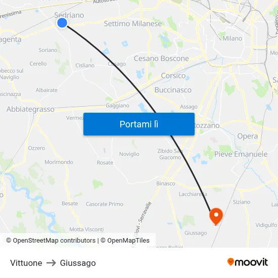 Vittuone to Giussago map