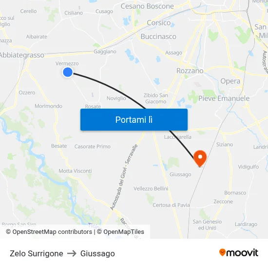 Zelo Surrigone to Giussago map