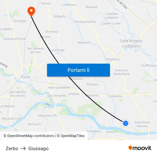 Zerbo to Giussago map