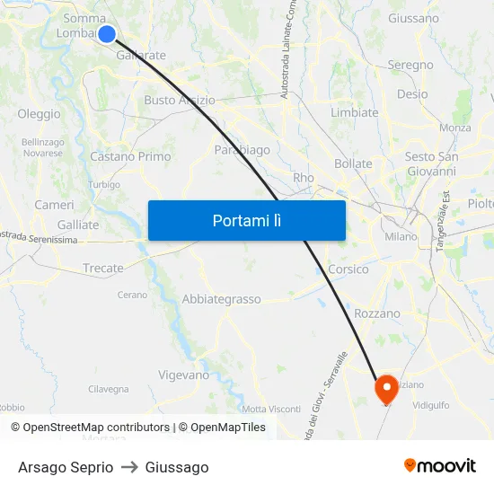 Arsago Seprio to Giussago map