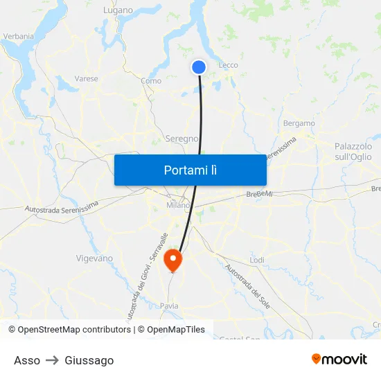 Asso to Giussago map