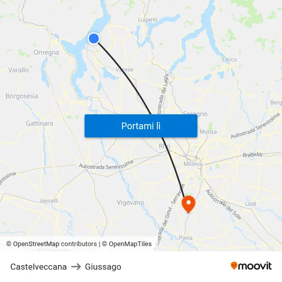 Castelveccana to Giussago map