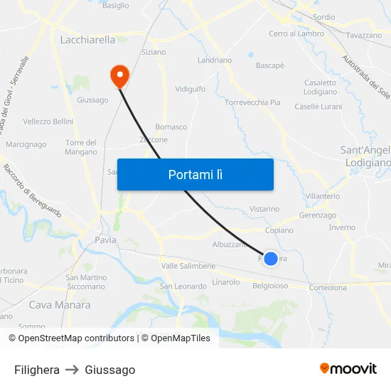 Filighera to Giussago map
