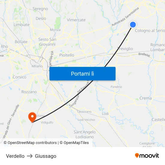 Verdello to Giussago map