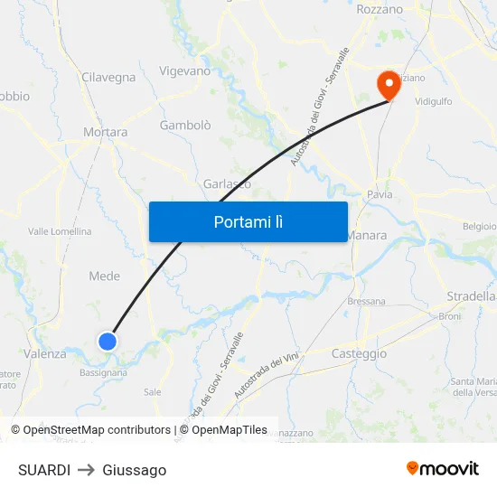 SUARDI to Giussago map