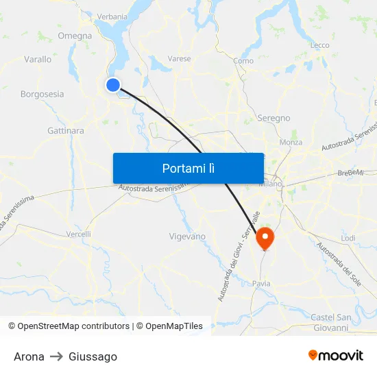 Arona to Giussago map
