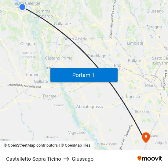 Castelletto Sopra Ticino to Giussago map