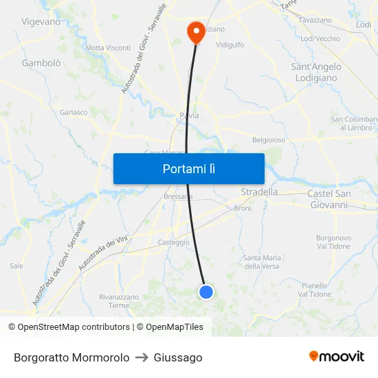 Borgoratto Mormorolo to Giussago map