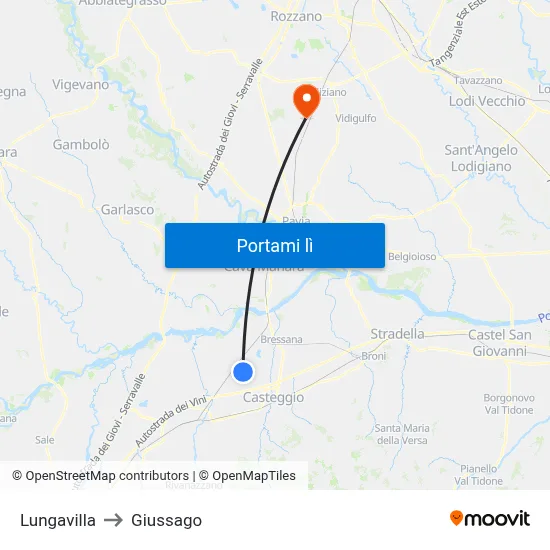 Lungavilla to Giussago map