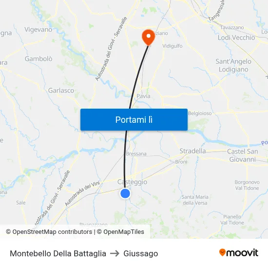 Montebello Della Battaglia to Giussago map