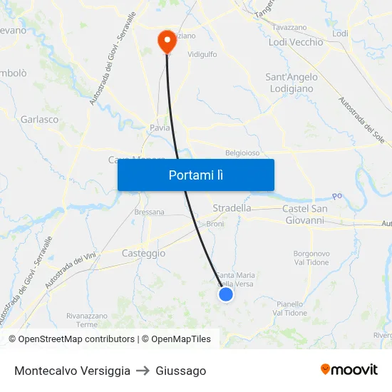 Montecalvo Versiggia to Giussago map