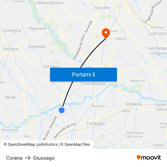Corana to Giussago map
