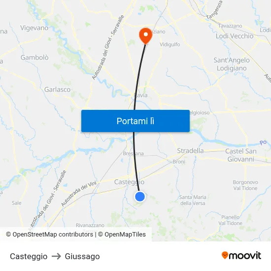 Casteggio to Giussago map