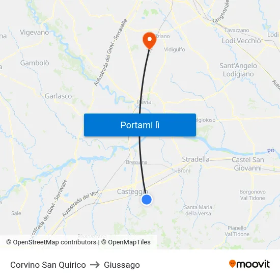 Corvino San Quirico to Giussago map
