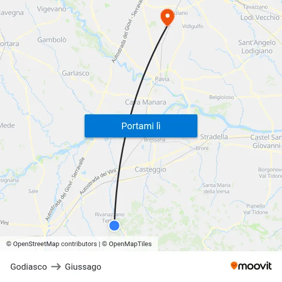 Godiasco to Giussago map