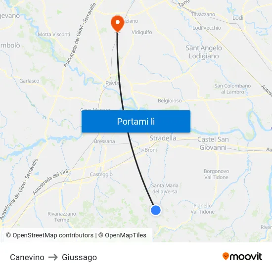 Canevino to Giussago map