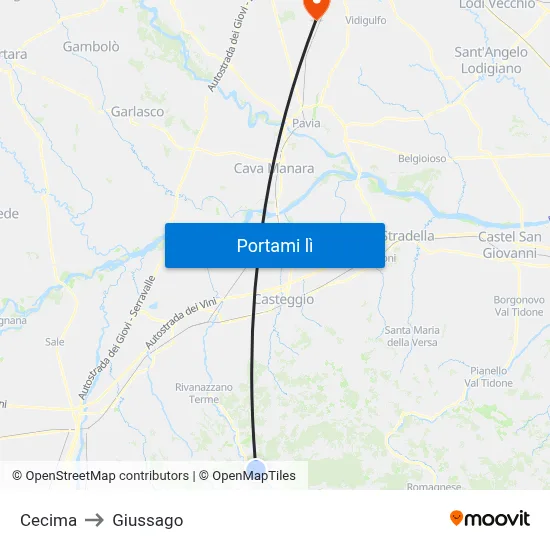 Cecima to Giussago map