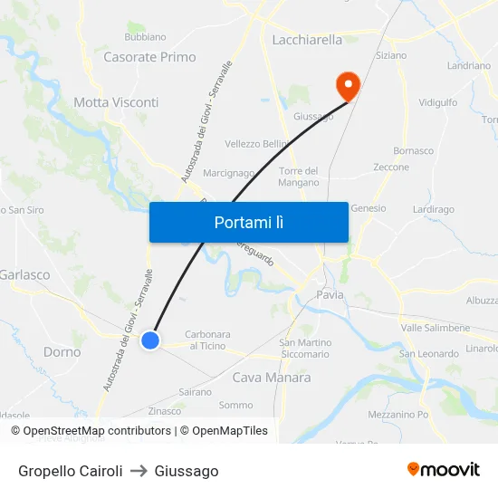 Gropello Cairoli to Giussago map