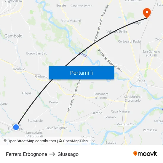 Ferrera Erbognone to Giussago map