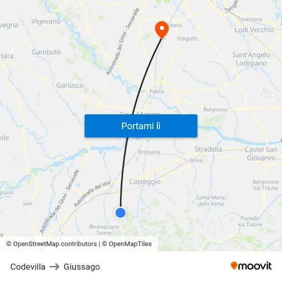 Codevilla to Giussago map