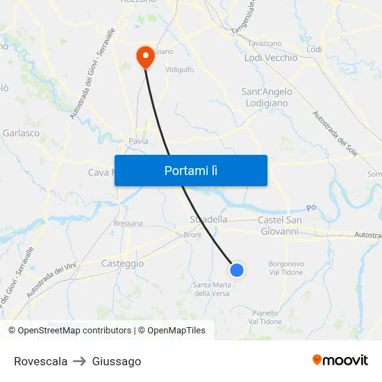 Rovescala to Giussago map