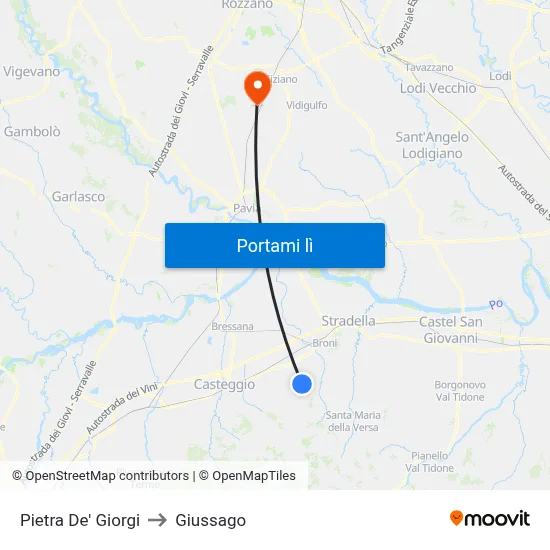 Pietra De' Giorgi to Giussago map