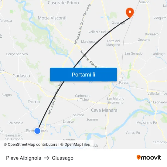 Pieve Albignola to Giussago map