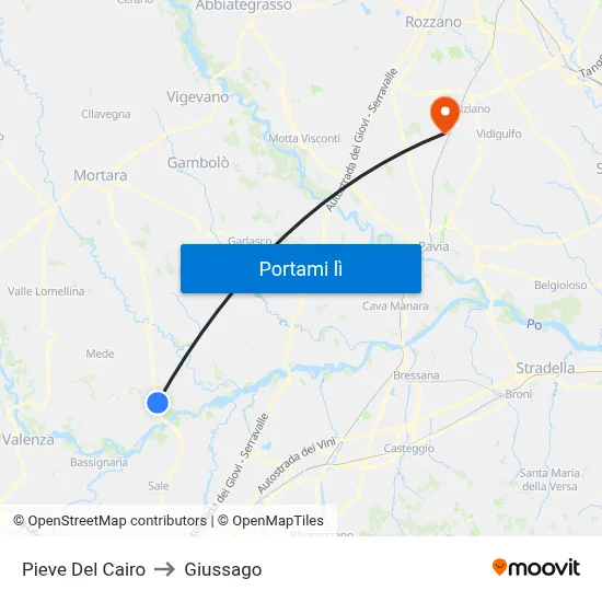 Pieve Del Cairo to Giussago map