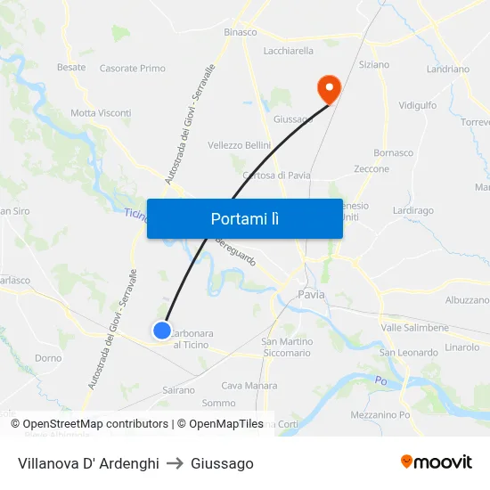 Villanova D' Ardenghi to Giussago map