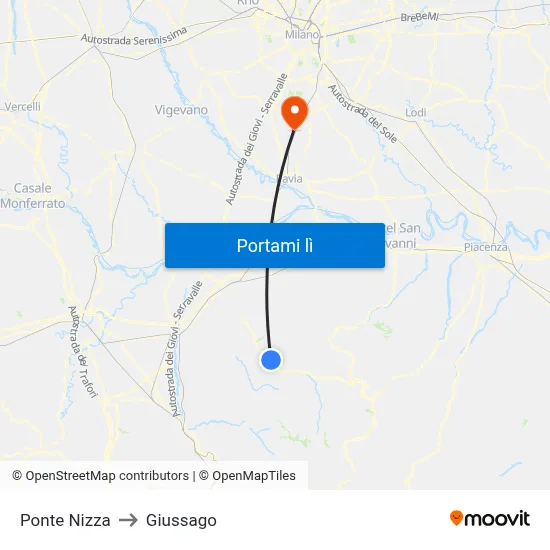 Ponte Nizza to Giussago map