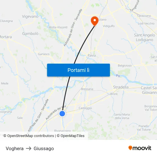 Voghera to Giussago map