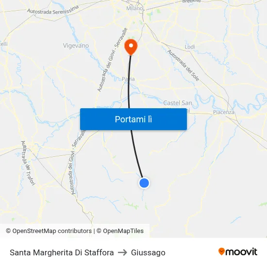 Santa Margherita Di Staffora to Giussago map