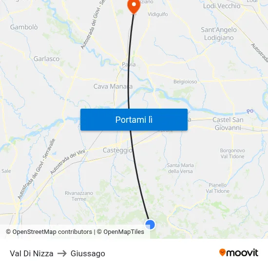 Val Di Nizza to Giussago map