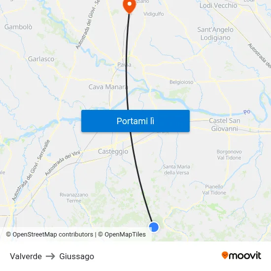 Valverde to Giussago map