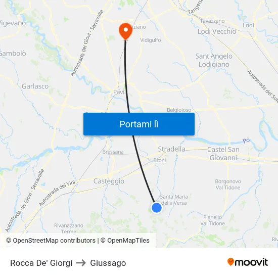 Rocca De' Giorgi to Giussago map