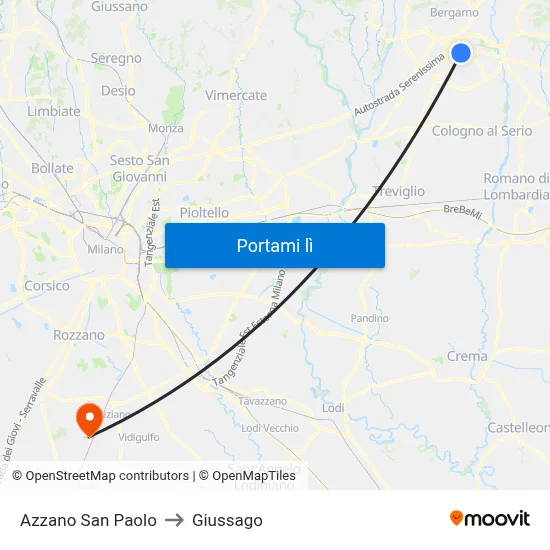 Azzano San Paolo to Giussago map