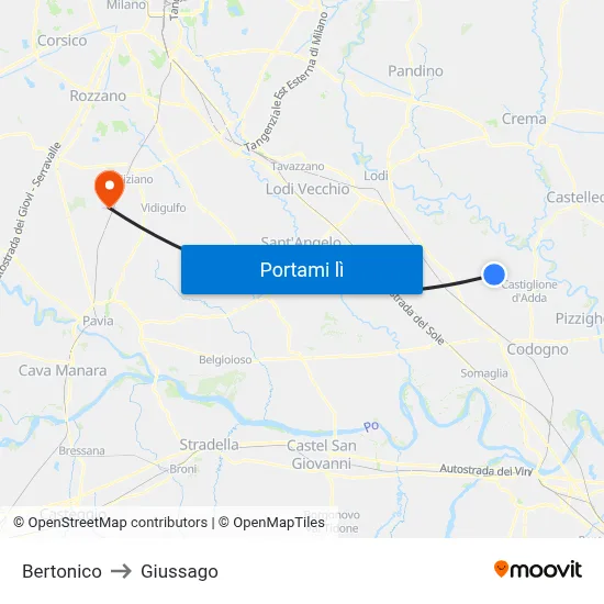 Bertonico to Giussago map