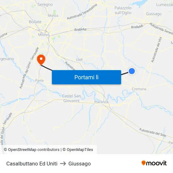 Casalbuttano Ed Uniti to Giussago map