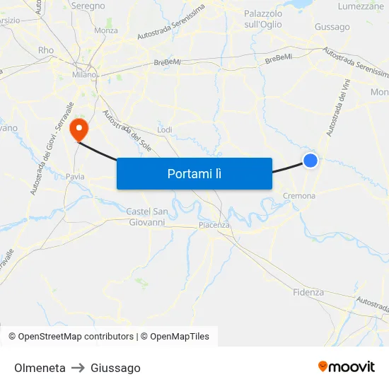 Olmeneta to Giussago map