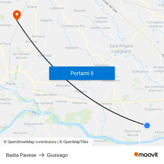 Badia Pavese to Giussago map