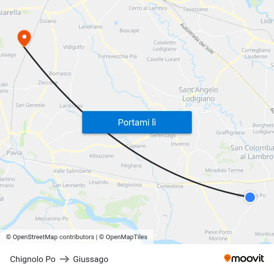 Chignolo Po to Giussago map