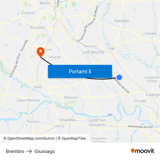 Brembio to Giussago map