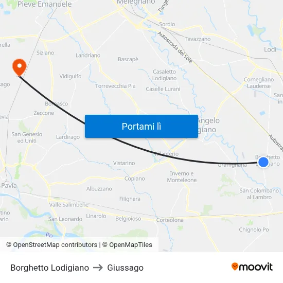 Borghetto Lodigiano to Giussago map