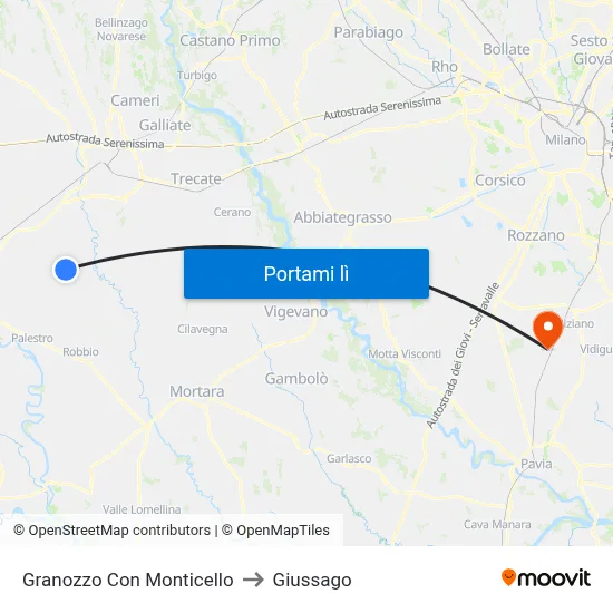Granozzo Con Monticello to Giussago map